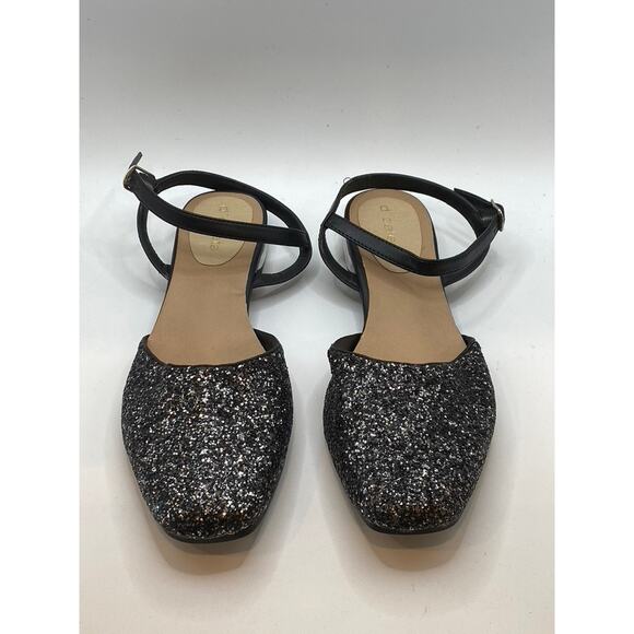 D'CALETA Women's Black Sequin Embellished Closed Toe Ankle Strap Flats SZ 9.5 - Picture 1 of 10